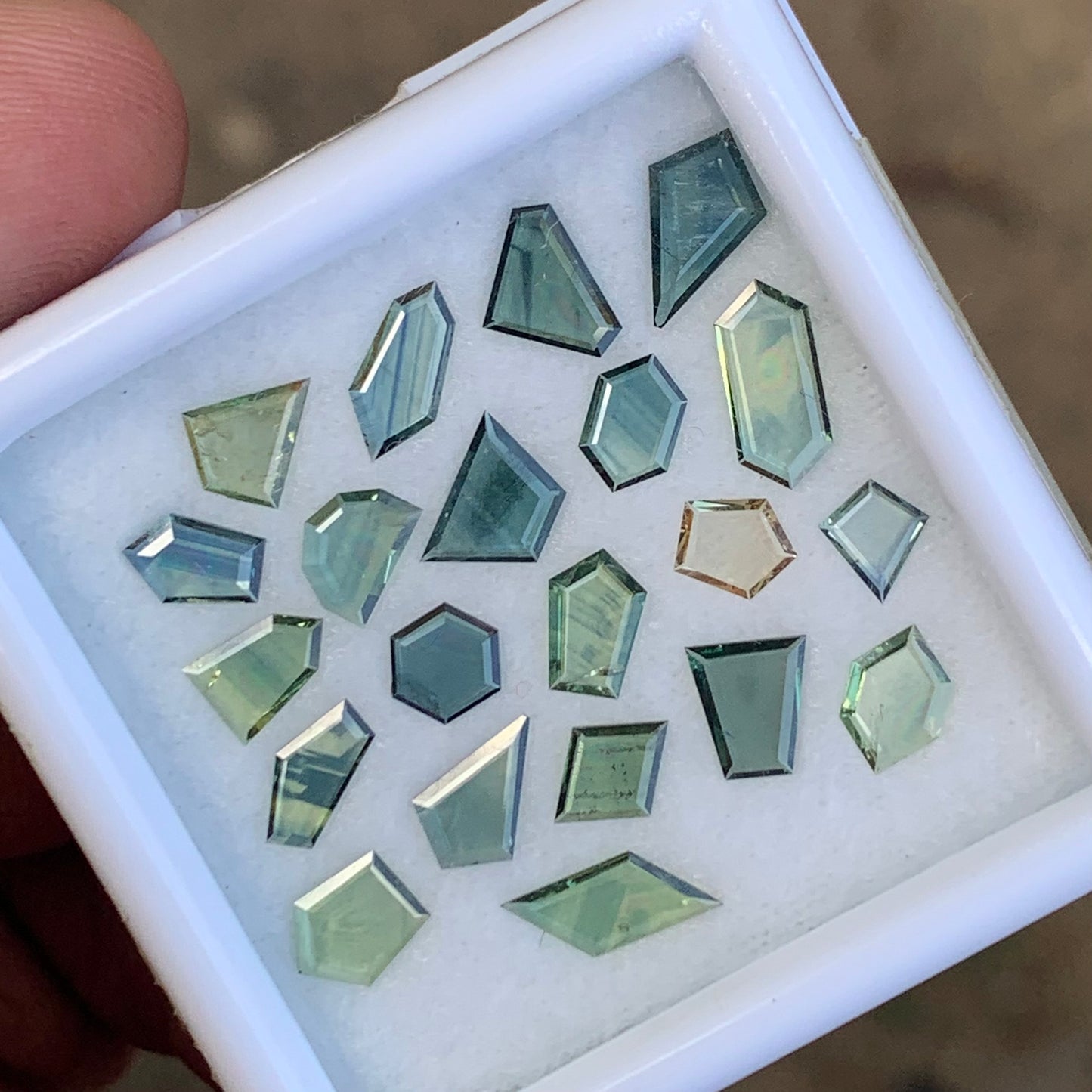 Unheated Green Sapphire Portrait Cut Different Geometric Shape Tablets 5 Ct / 21 Natural Loose Gemstone Parcel
