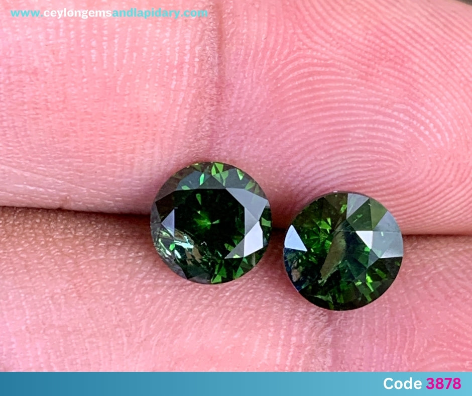 ✨ Green Zircon Round Pair 7.7 mm / 5 Ct Natural Loose Gemstones For Earrings 💎