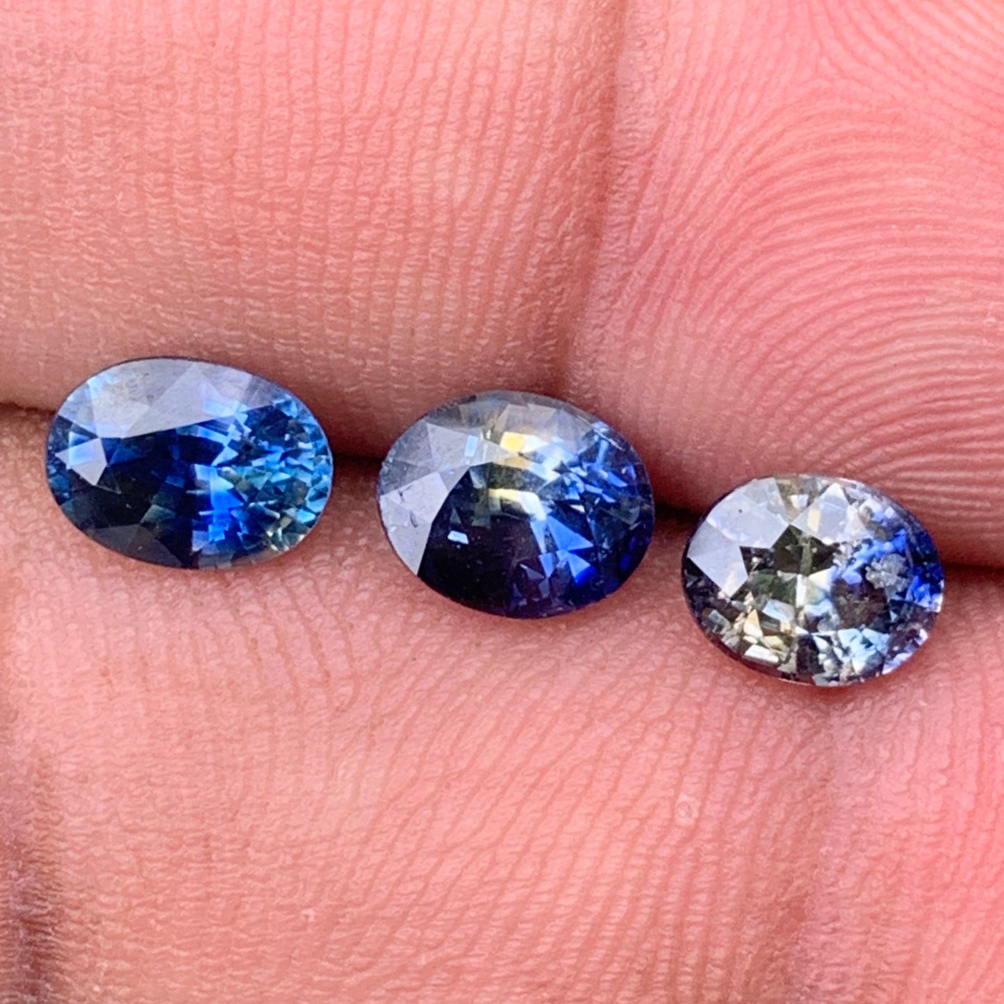 Blue & Yellow Bicolor Sapphire Ovals Natural Heated Only Loose Gemstones 4.30 Ct / 3 Stones From Sri Lanka