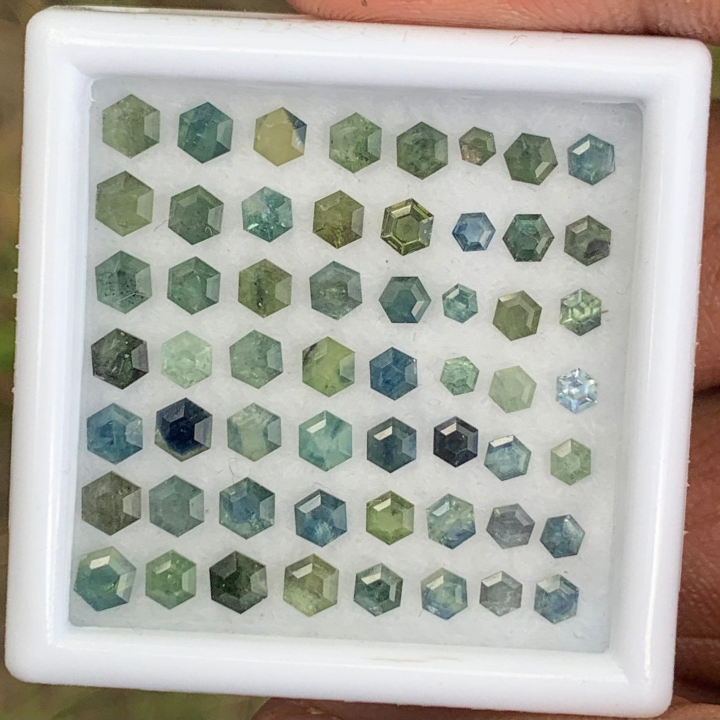 Unheated Green Teal Bluish Sapphire Hexagons Natural Loose Gemstone Parcel 8.51 Ct / 56 Gemstones From Sri Lanka
