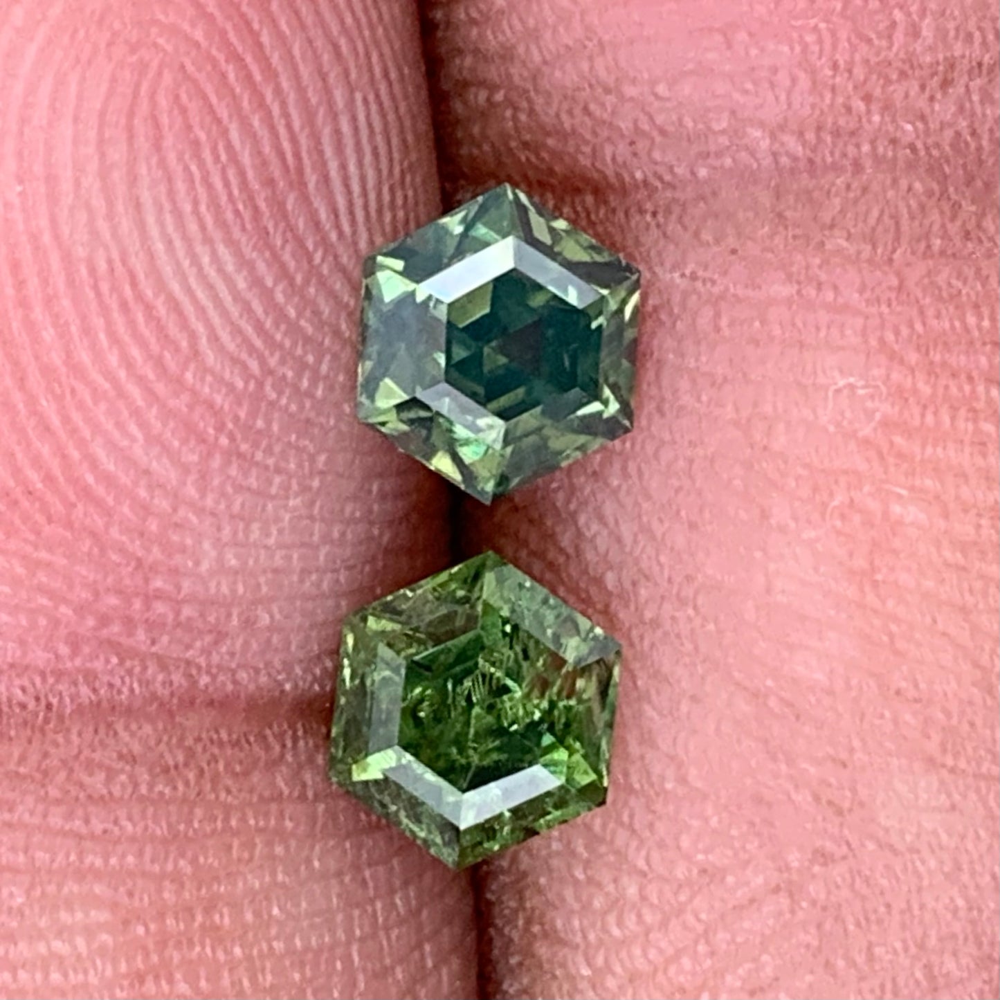 Natural Green Zircon Step Cut 6 mm Hexagon Almost A Pair 2 Ct Natural Loose Gemstones from Sri Lanka
