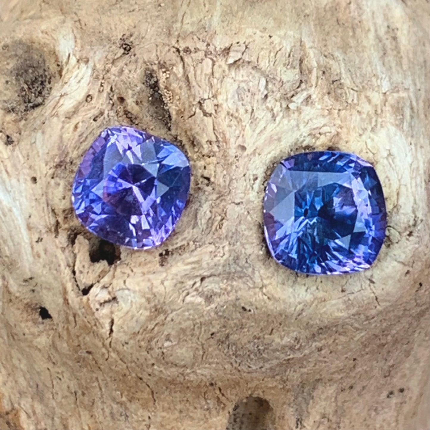 Purple & Blue Bicolor Sapphire Cushions Natural Heated Only Loose Gemstones 2 Ct / 2 Stones From Sri Lanka