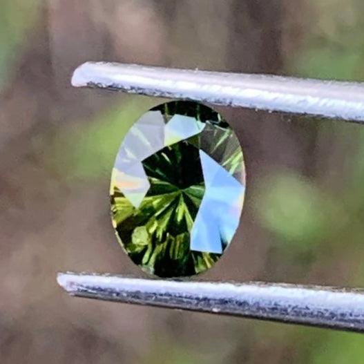 Green Zircon Oval Concave Cut/ Fantasy Cut 0.56 Ct Ceylon Natural Loose Gemstone