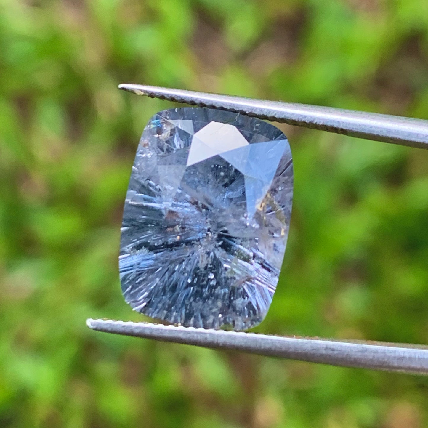 Grayish Blue Spinel Concave Fantasy Cut 6.91 Ct Rectangular Cushion Natural Loose Gemstone