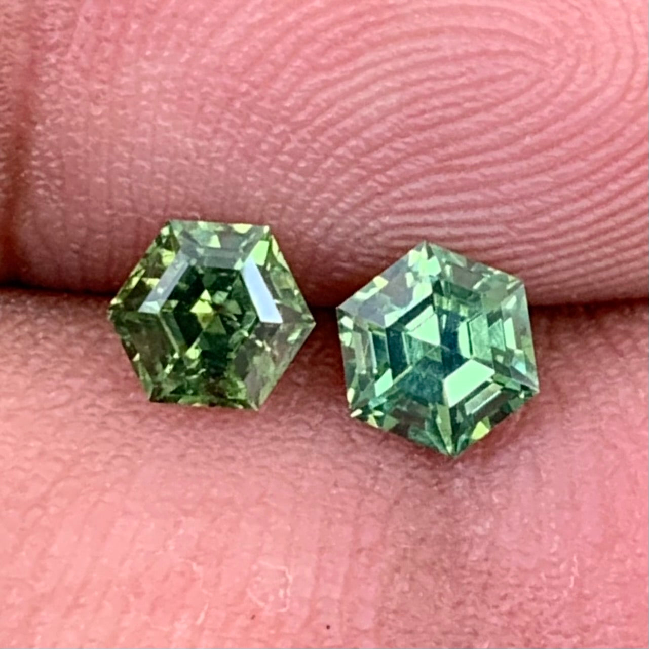 Natural Green Zircon Step Cut Hexagons 1.19 Ct Two Natural Loose Gemstones From Sri Lanka