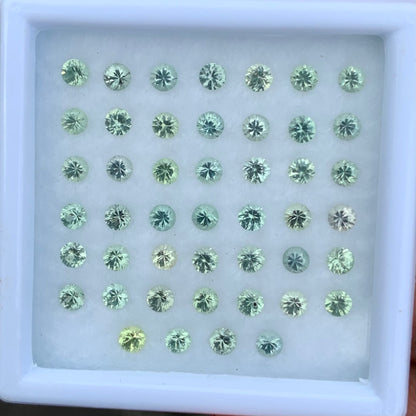Green Sapphire 2.5 mm Rounds 3.71 Ct Loose Gemstone Parcel of 46 Stones