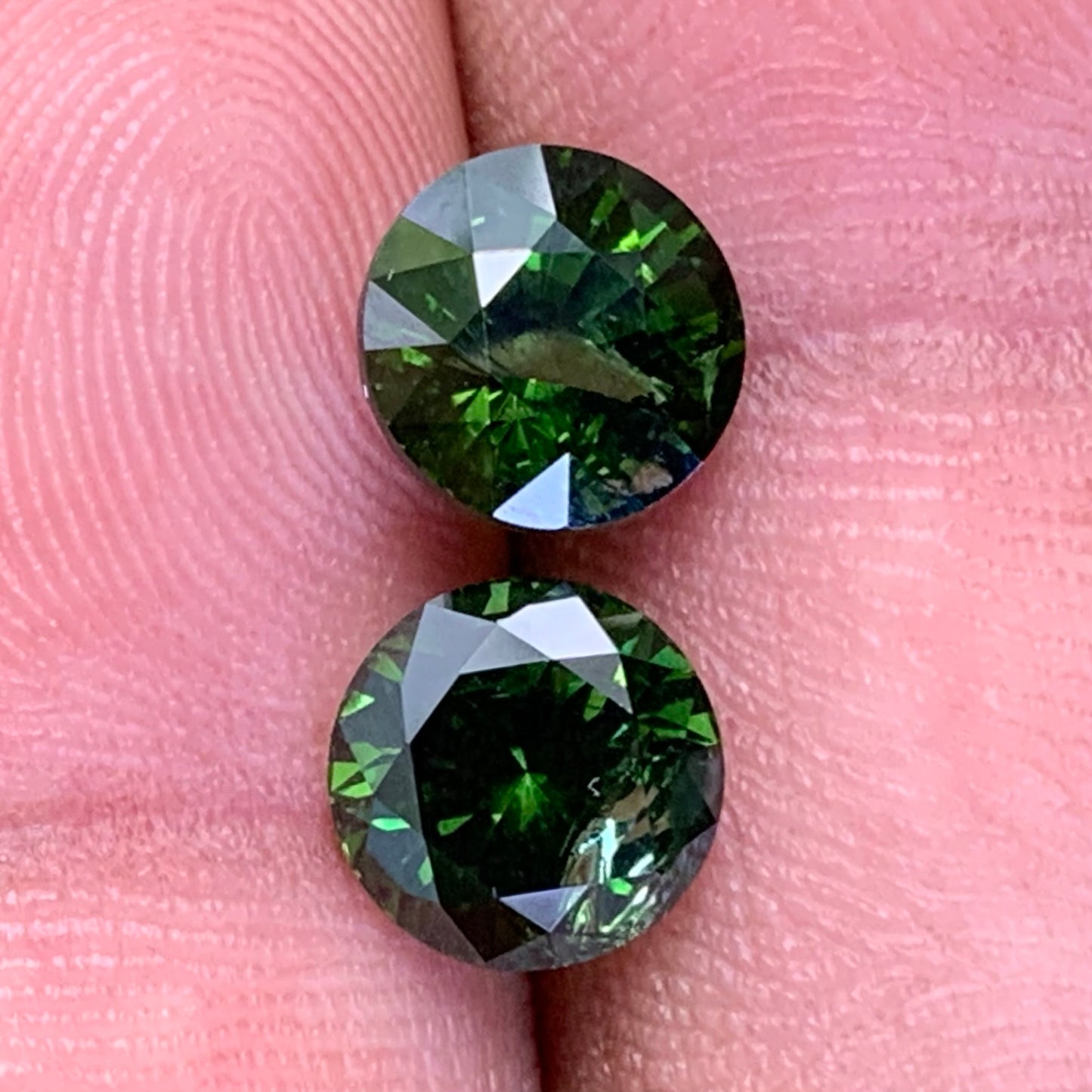 Green Zircon Round Pair 7.7 mm / 5 Ct Natural Loose Gemstones For Earrings