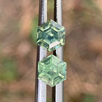 Natural Green Zircon Step Cut 5.5 mm Hexagon Pair 1.62 Ct Natural Loose Gemstones for Earrings