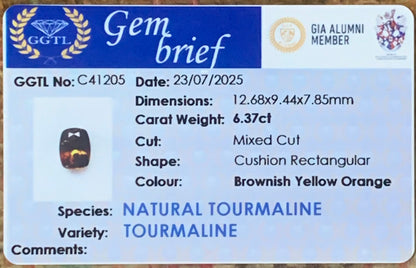 Brownish Orange Yellow Tourmaline Rectangular Cushion 6.37 Ct Natural Certified Loose Gemstone For Jewelry Making 💎✨