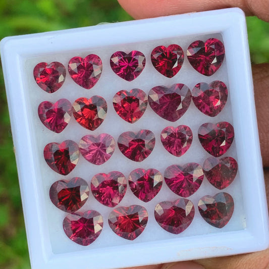 Concave Fantasy Cut Red Garnet Hearts 21.60 Ct / 24 Stones Parcel of Natural Loose Gemstones From Sri Lanka