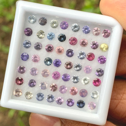 Unheated Sapphire 3 mm Rounds 7.14 Ct Multicolor Loose Gemstone Parcel of 56 Stones