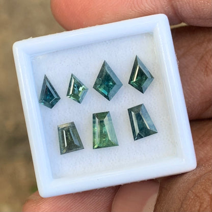 Unheated Sapphire Green Sapphire Kite & Tapered Baguette 3.56 Ct / 7 Natural Loose Gemstone Parcel