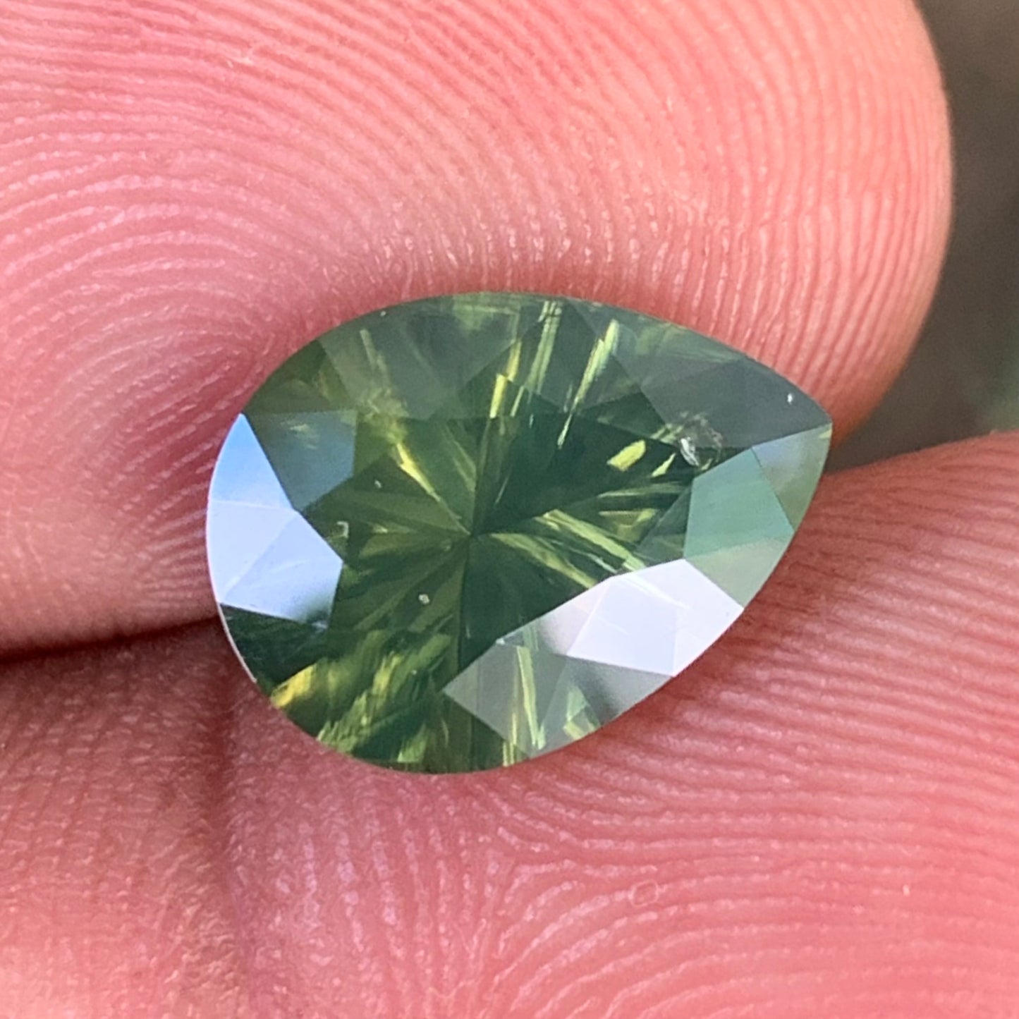 Green Zircon Concave Cut / Fantasy Cut Pear 4.79 Ct Natural Loose Gemstone From Sri Lanka