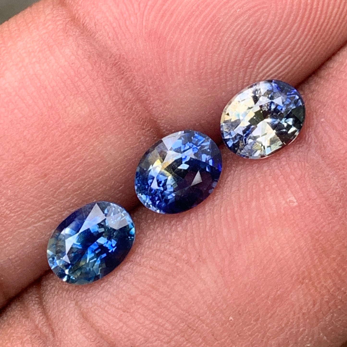 Blue & Yellow Bicolor Sapphire Ovals Natural Heated Only Loose Gemstones 4.30 Ct / 3 Stones From Sri Lanka