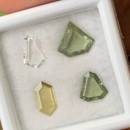 Zircon Portrait Cut Multicolor Geometric Shape Tablets Natural Loose Gemstone Parcel 2.11 Ct / 4 Gemstones From Sri Lanka