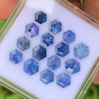 Blue Sapphire Fantasy Concave Cut Hexagons Loose Gem Parcel Of 12.05 Ct / 15  Natural Heated Only Gemstones