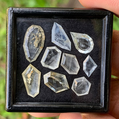 Unheated Sapphire Pale Yellow & Blue Portrait Cut Geometric Shape Tablets Natural Loose Gemstone Parcel 13.30 Ct / 8 Gemstones From Sri Lanka