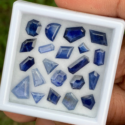 Blue Sapphire Portrait Cut Different Geometric Shape Tablets 10.90 Ct Loose Gemstone Parcel of 21 Stones