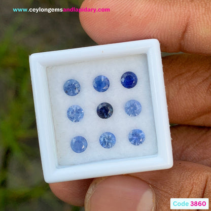 Blue Sapphire 3.5 mm Rounds 1.94 Ct Loose Gemstone Parcel of 9 Stones 💎✨