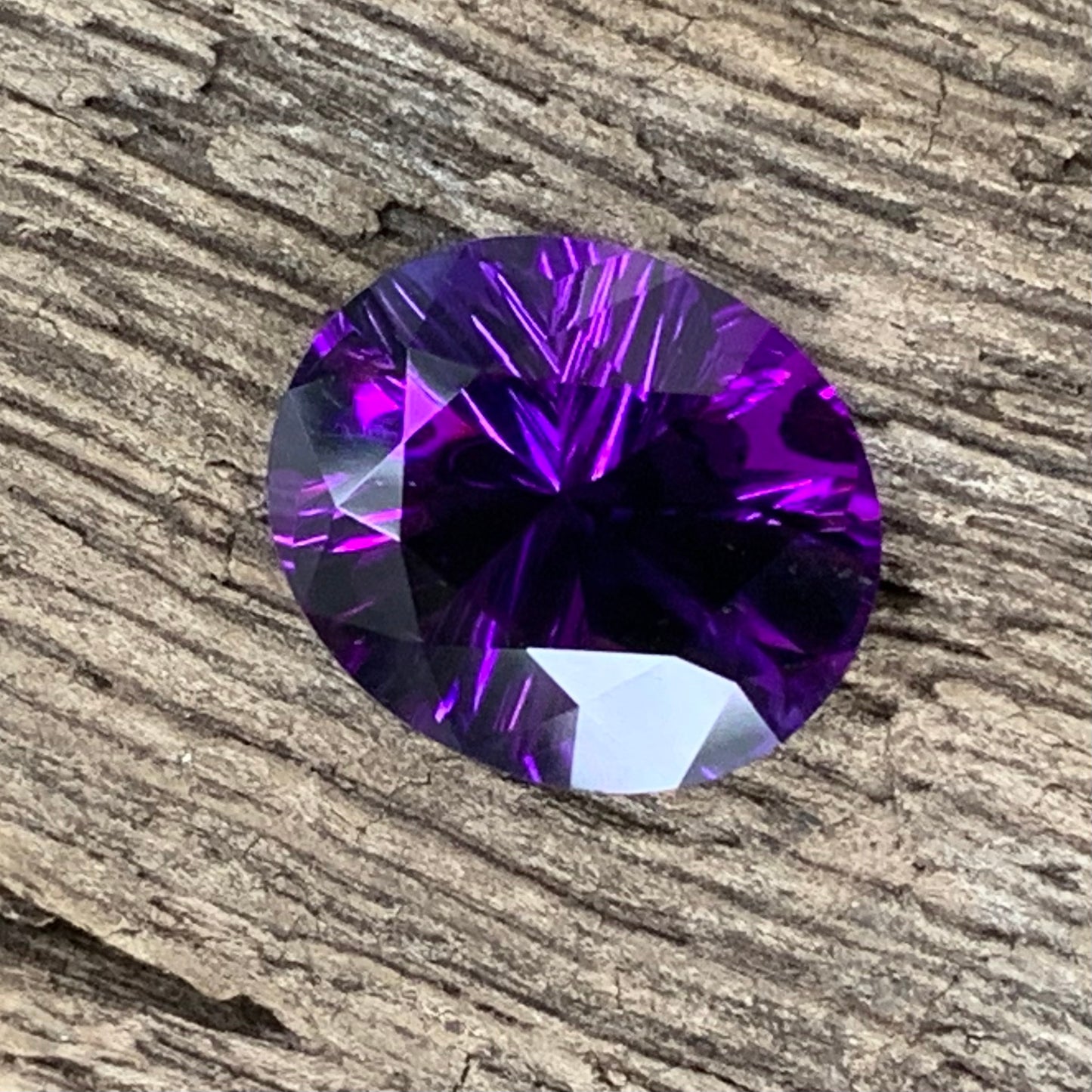 Amethyst Oval Deep Purple Concave / Fantasy Cut 5.53 Ct Natural Loose Gemstone