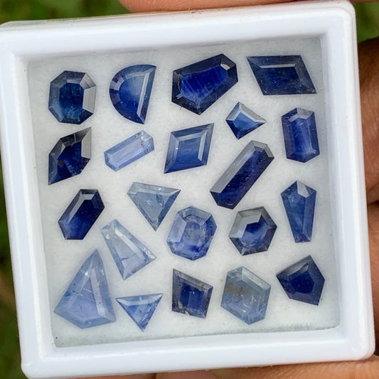 Blue Sapphire Portrait Cut Different Geometric Shape Tablets 10.90 Ct Loose Gemstone Parcel of 21 Stones