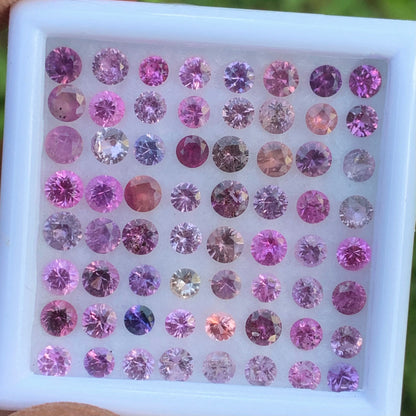 Unheated Pink & Purple 3 - 3.6 mm Sapphire Rounds 7.75 Ct Loose Gemstone Parcel of 64 Stones