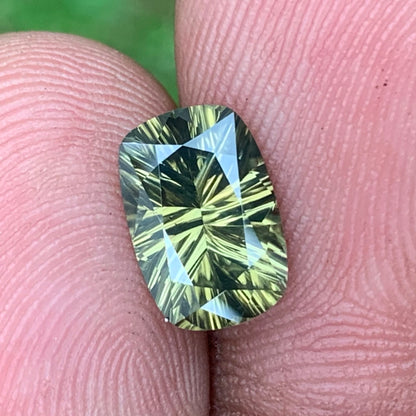 Yellowish Green Zircon 2.53 Ct Concave Cut Rectangular Cushion Natural Heated Only Loose Gemstone