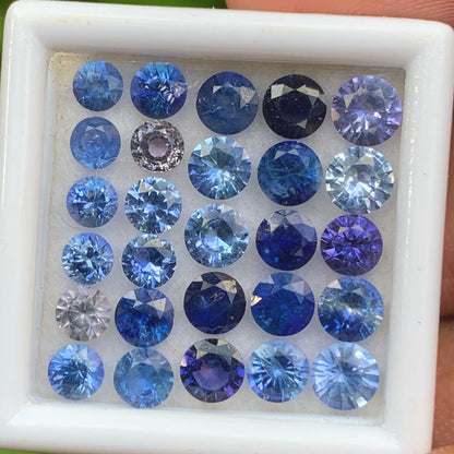 Blue Sapphire 3 - 4 mm Rounds 6.15 Ct Loose Gemstone Parcel of 27 Stones