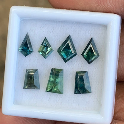 Unheated Sapphire Green Sapphire Kite & Tapered Baguette 3.56 Ct / 7 Natural Loose Gemstone Parcel