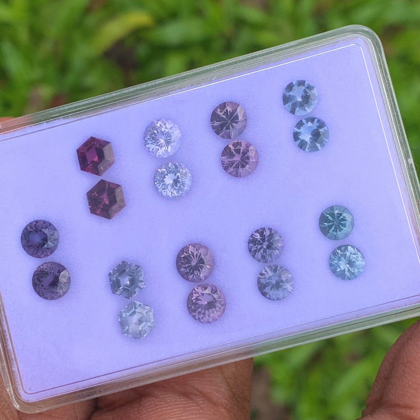 Purple Gray & Teal Spinel Round & Hexagon Pairs 9 Pairs 4.4 - 5.2 mm / 7.47 Ct Natural Loose Gemstones Parcel For Earrings