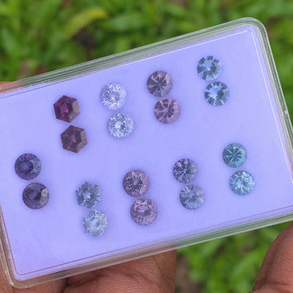 Purple Gray & Teal Spinel Round & Hexagon Pairs 9 Pairs 4.4 - 5.2 mm / 7.47 Ct Natural Loose Gemstones Parcel For Earrings
