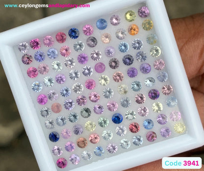 Unheated Sapphire 2.5 mm Rounds 7.26 Ct Multicolor Loose Gemstone Parcel of 100 Stones 💎