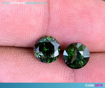 ✨ Green Zircon Round Pair 7.7 mm / 5 Ct Natural Loose Gemstones For Earrings 💎