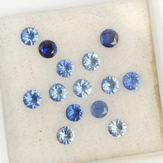 Blue Sapphire 2.5 mm Rounds 0.93 Ct Loose Gemstone Parcel of 14 Stones