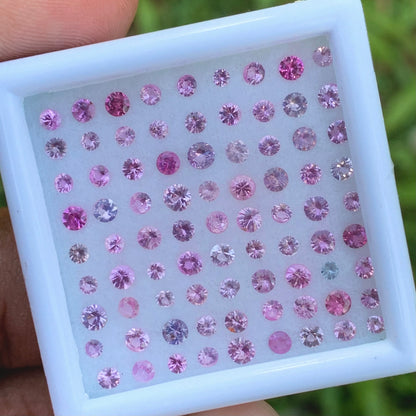 Unheated Pink & Purple 1.8 - 2.6 mm Sapphire Rounds 4.85 Ct Loose Gemstone Parcel of 81 Stones