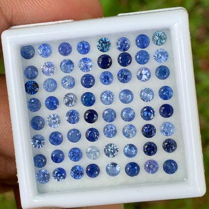Blue Sapphire 3 mm Rounds 8.26 Ct Loose Gemstone Parcel of 64 Stones