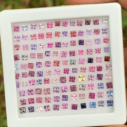 Unheated Sapphire Multicolor 2 - 2.5 mm Princess Cut Square 9.47 Ct / 117 Natural Loose Gemstone Parcel from Sri Lanka