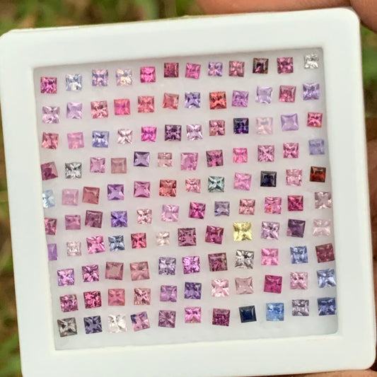 Unheated Sapphire Multicolor 2 - 2.5 mm Princess Cut Square 9.47 Ct / 117 Natural Loose Gemstone Parcel from Sri Lanka