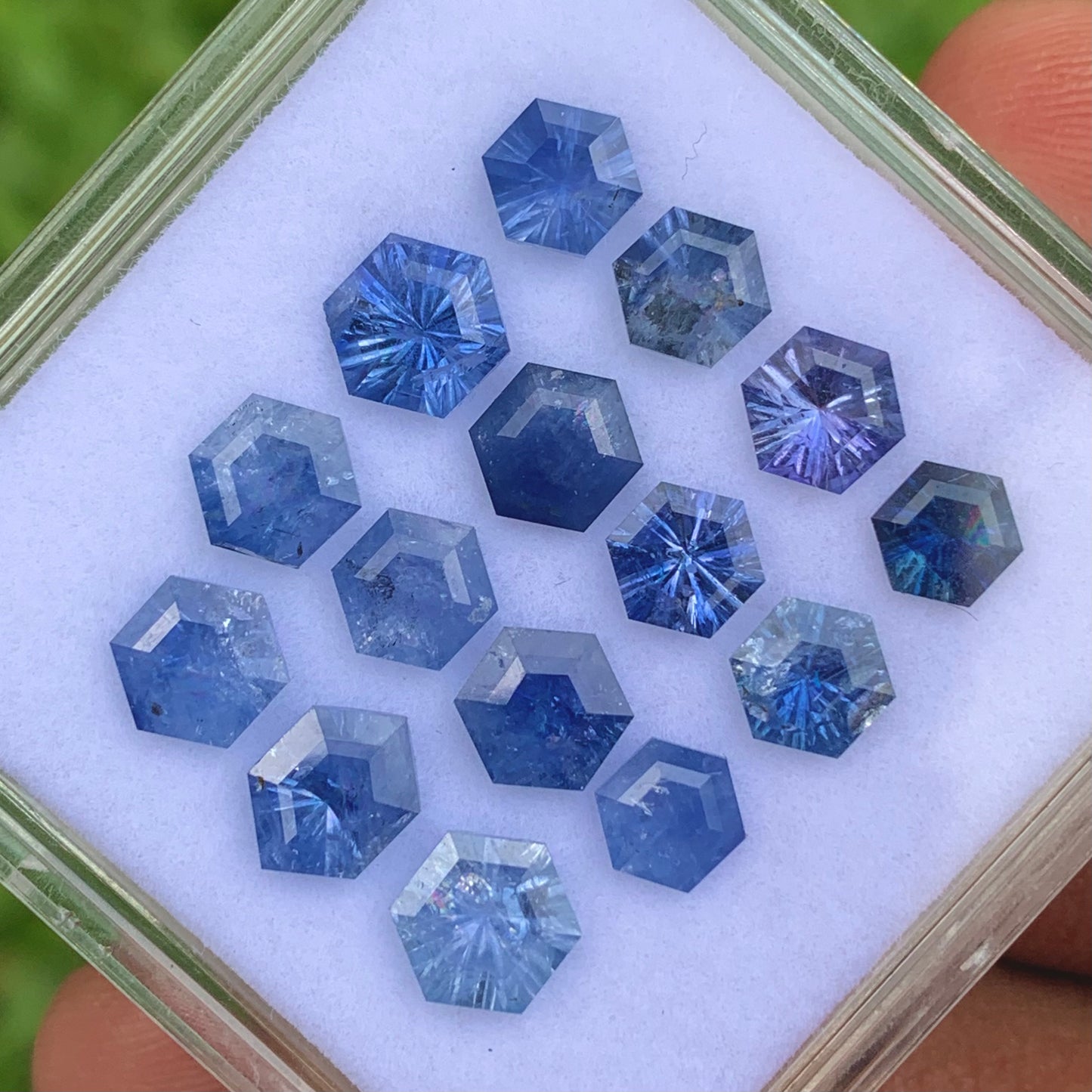 Blue Sapphire Fantasy Concave Cut Hexagons Loose Gem Parcel Of 12.05 Ct / 15  Natural Heated Only Gemstones