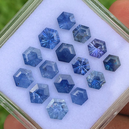 Blue Sapphire Fantasy Concave Cut Hexagons Loose Gem Parcel Of 12.05 Ct / 15  Natural Heated Only Gemstones