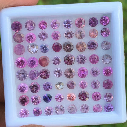 Unheated Pink & Purple 3 - 3.6 mm Sapphire Rounds 7.75 Ct Loose Gemstone Parcel of 64 Stones