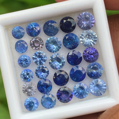 Blue Sapphire 3 - 4 mm Rounds 6.15 Ct Loose Gemstone Parcel of 27 Stones