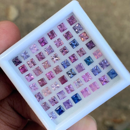Unheated Sapphire Multicolor Princess Cut Square 9.08 Ct / 21 Natural Loose Gemstone Parcel from Sri Lanka