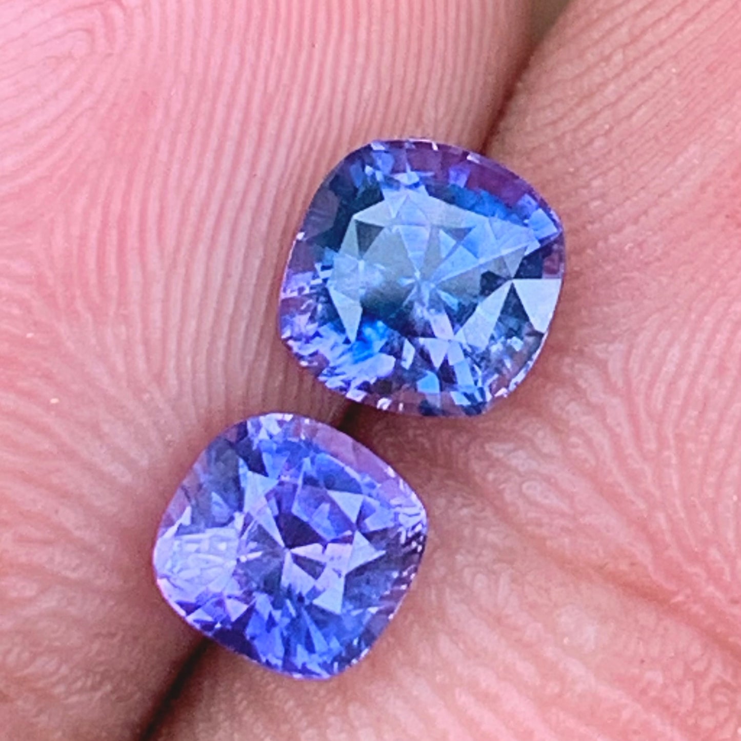 Purple & Blue Bicolor Sapphire Cushions Natural Heated Only Loose Gemstones 2 Ct / 2 Stones From Sri Lanka