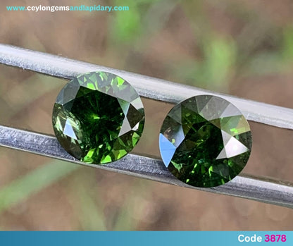 ✨ Green Zircon Round Pair 7.7 mm / 5 Ct Natural Loose Gemstones For Earrings 💎