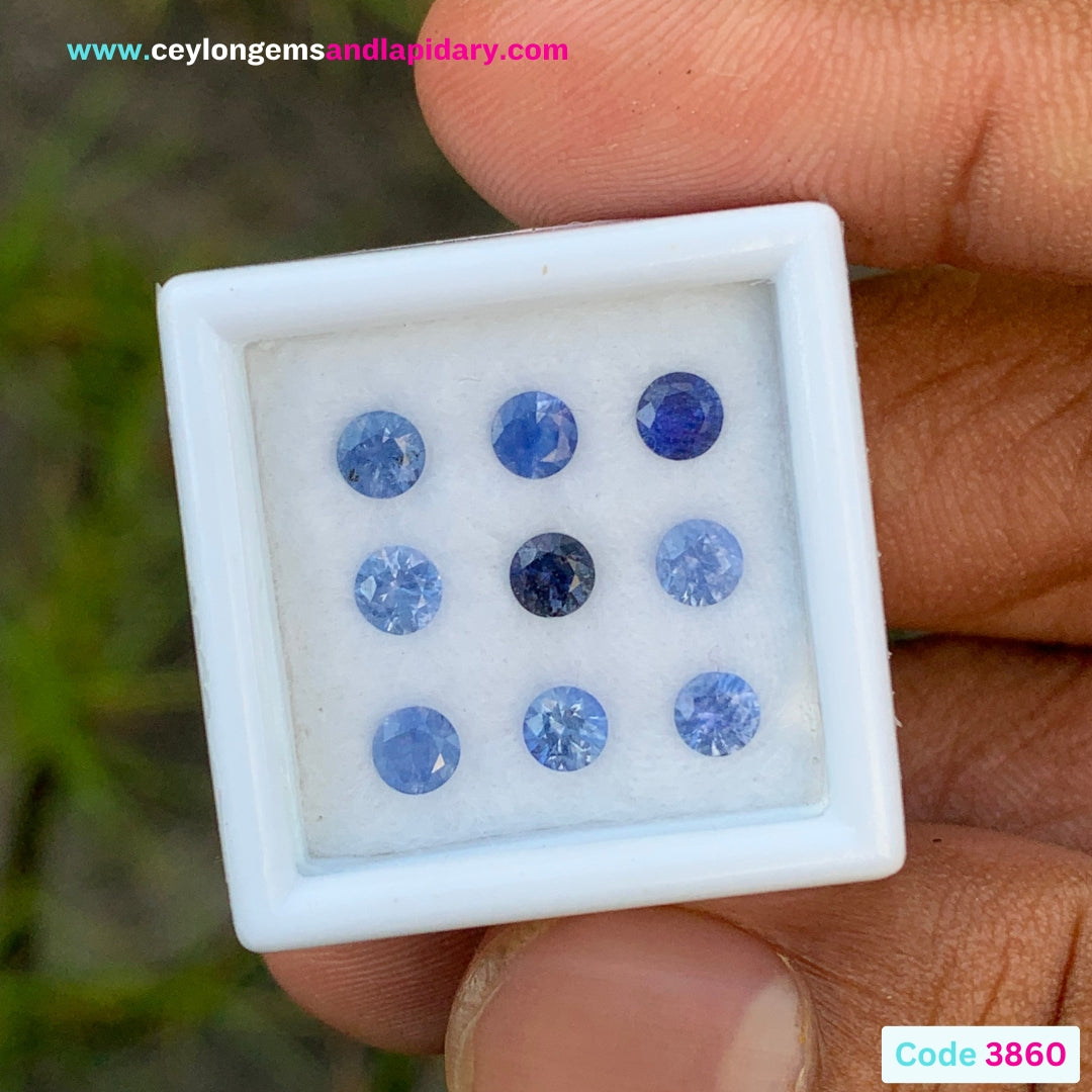 Blue Sapphire 3.5 mm Rounds 1.94 Ct Loose Gemstone Parcel of 9 Stones 💎✨