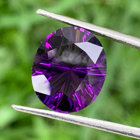 Amethyst Oval Deep Purple Concave / Fantasy Cut 5.53 Ct Natural Loose Gemstone