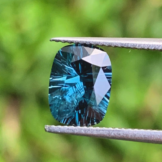 Teal Blue Spinel Concave Fantasy Cut 1.32 Ct Rectangular Cushion Natural Loose Gemstone