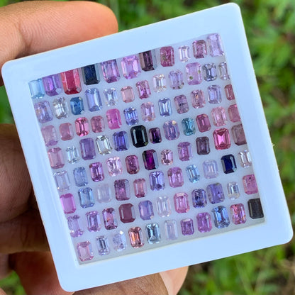 Unheated Sapphire Emerald Cut Loose Gem Parcel of 22.10 Ct / 91 Multicolor Natural Gemstones For Fine Jewelry