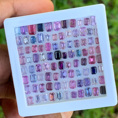 Unheated Sapphire Emerald Cut Loose Gem Parcel of 22.10 Ct / 91 Multicolor Natural Gemstones For Fine Jewelry